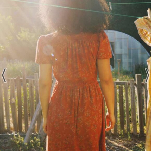 Christy Dawn - Dawn Dress in 'Orange Daisy Vine' (blockprinted) - Picture 3 of 9